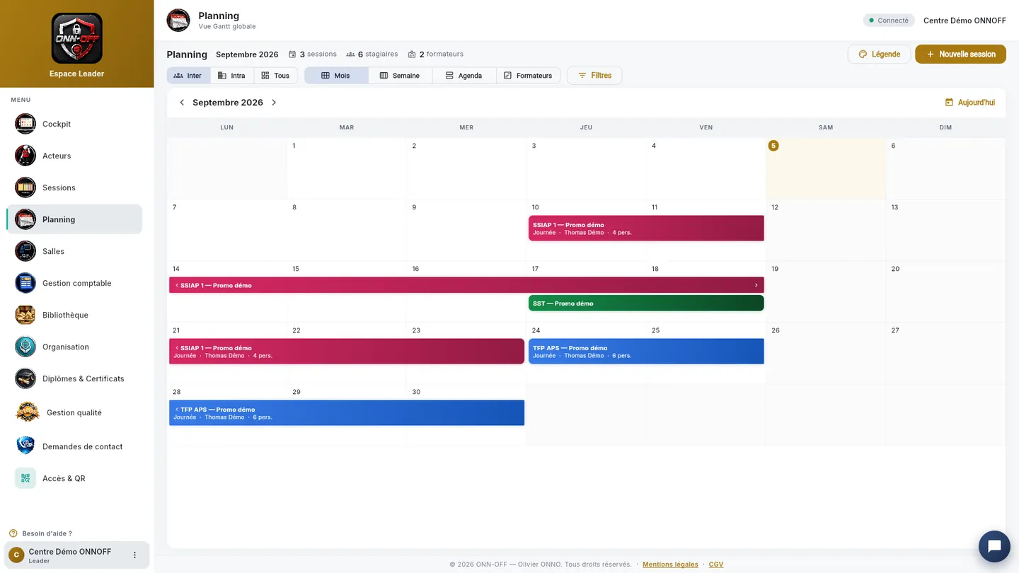 Le planning dans l’application ONN-OFF