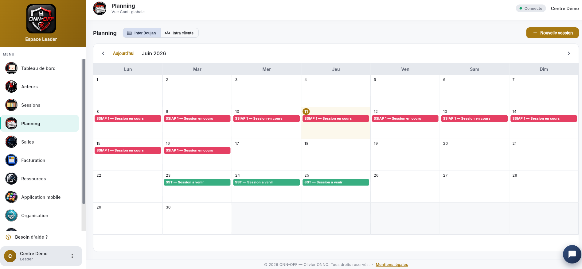 Planning des sessions